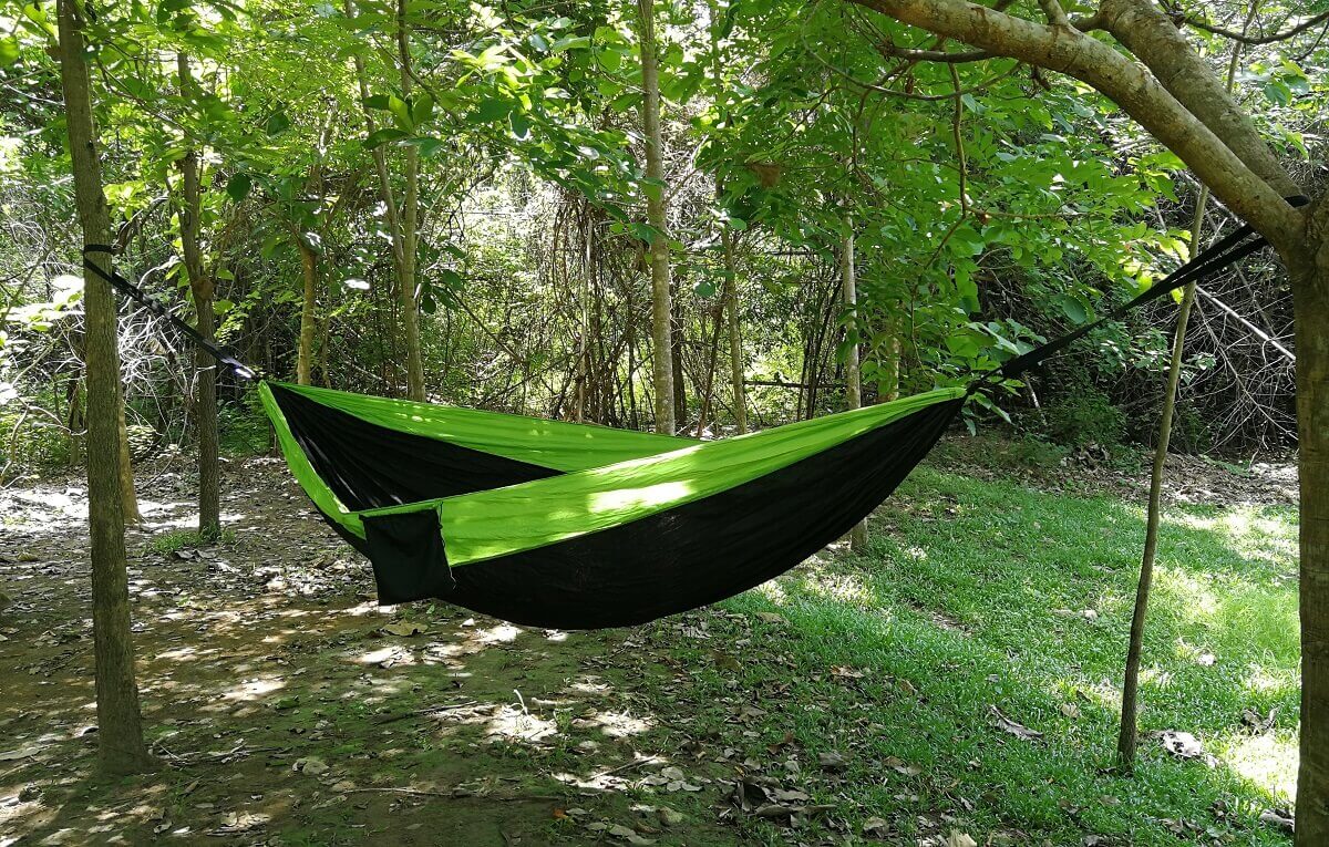 parachute camping hammock in the woods