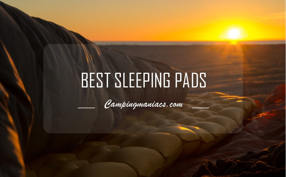 image of sleping pad and bag outside tent at campsite with title Best Sleeping Pads