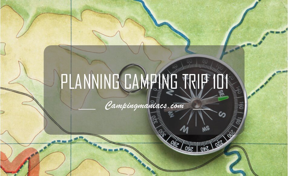 image of map and compass with planning camping trip 101