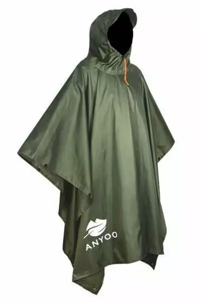 Anyoo waterproof backpacking rain poncho foldable camping