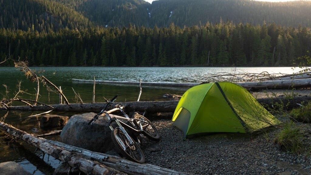 bike camping near a river