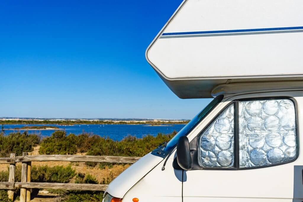 camper with thermal screen on windows