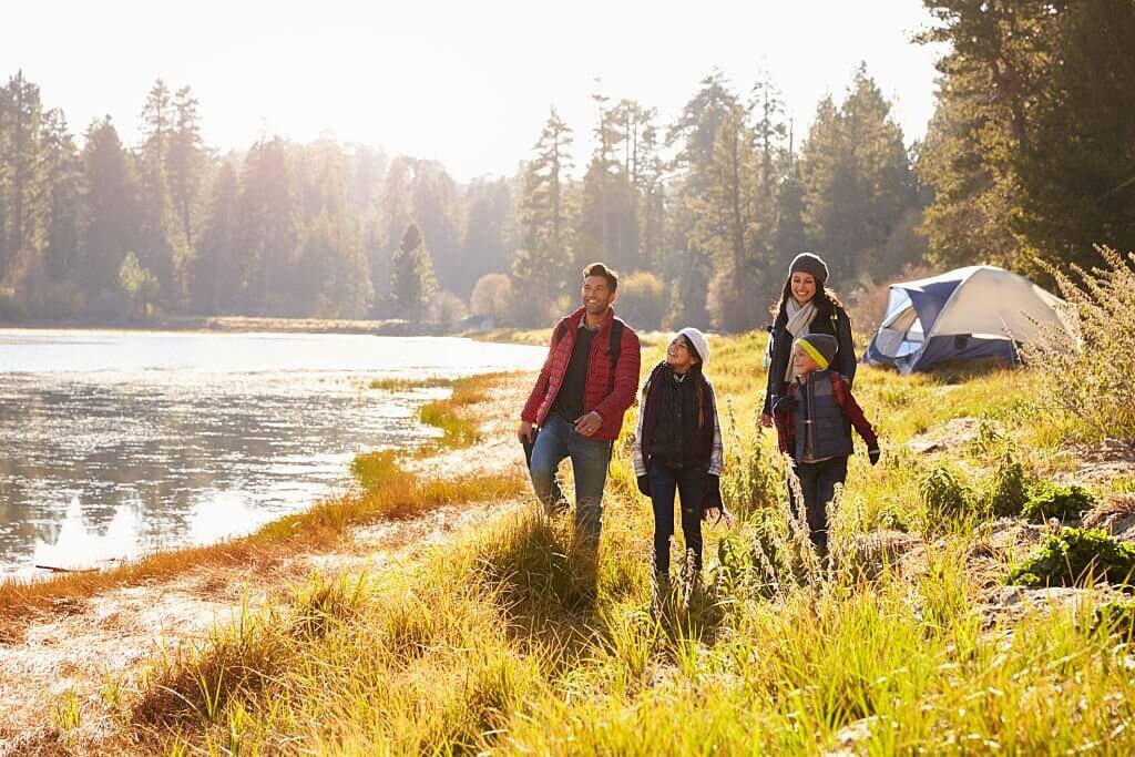 a campsite near a lake