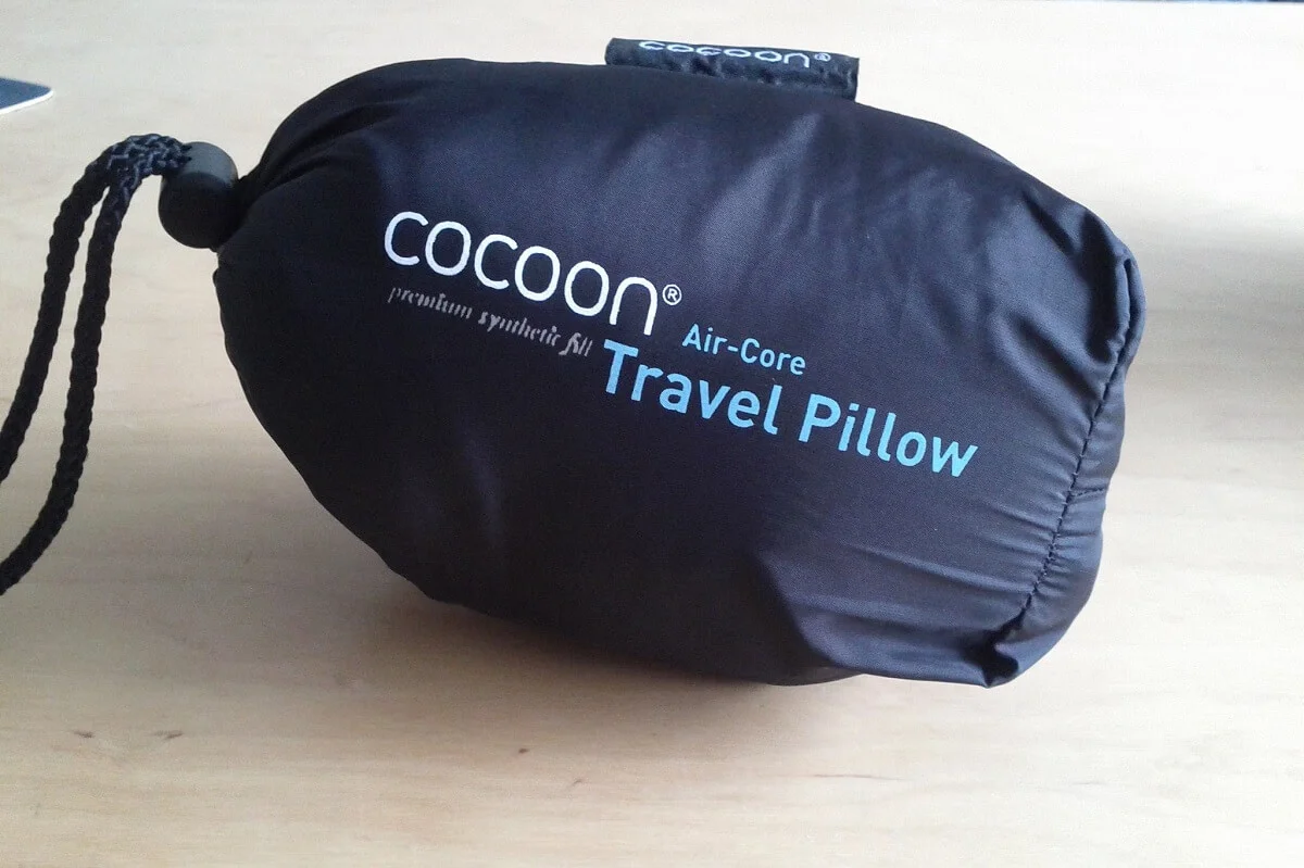 cocoon air core pillow stuffed in carry sack for backpacking
