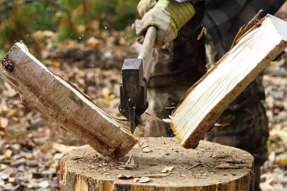 heavy-weight camping axe splitting wood