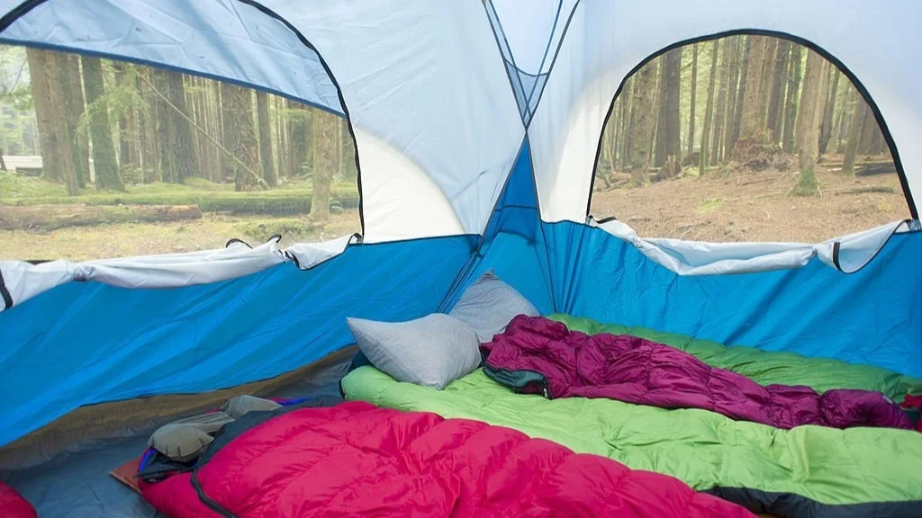 interior of a tent with open vents to cool it