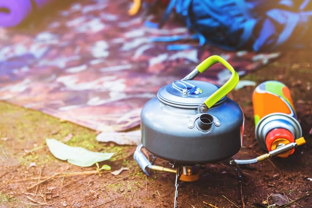 kettle on a white gas stove