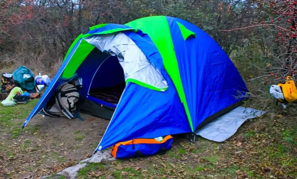 large blue-green camping tent