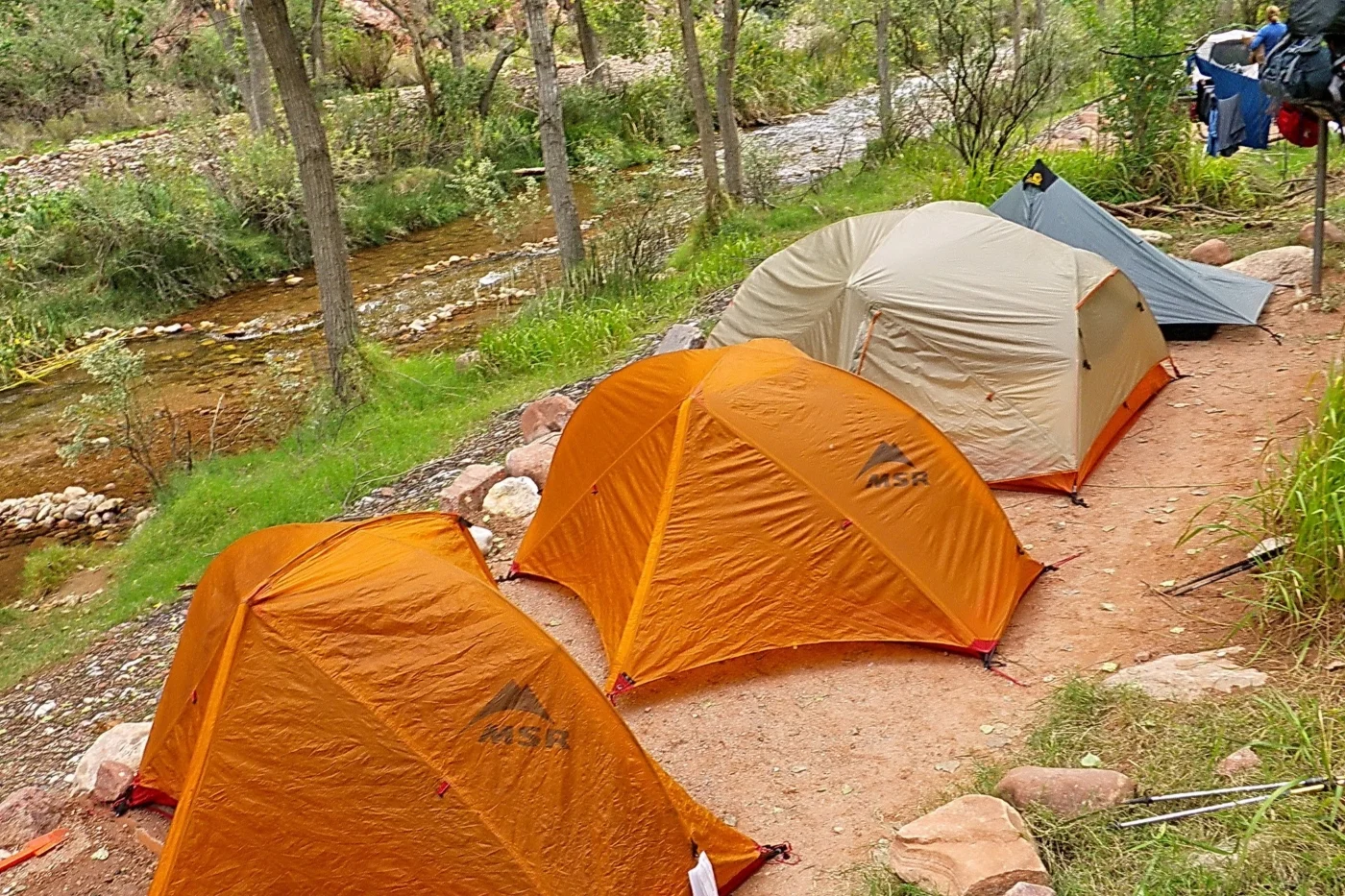 orange, grey, and khaki tents at Bright Angel Campground