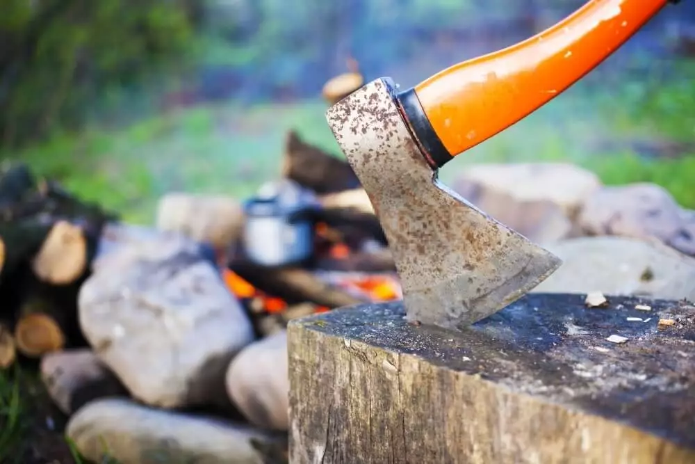 rusty camping axe