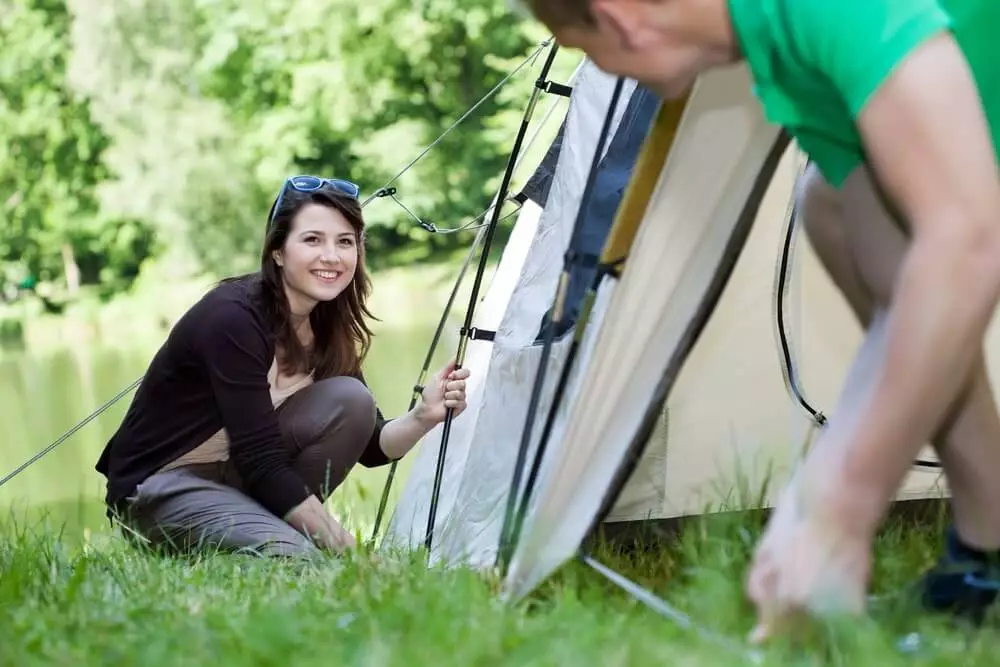 setting up a tent