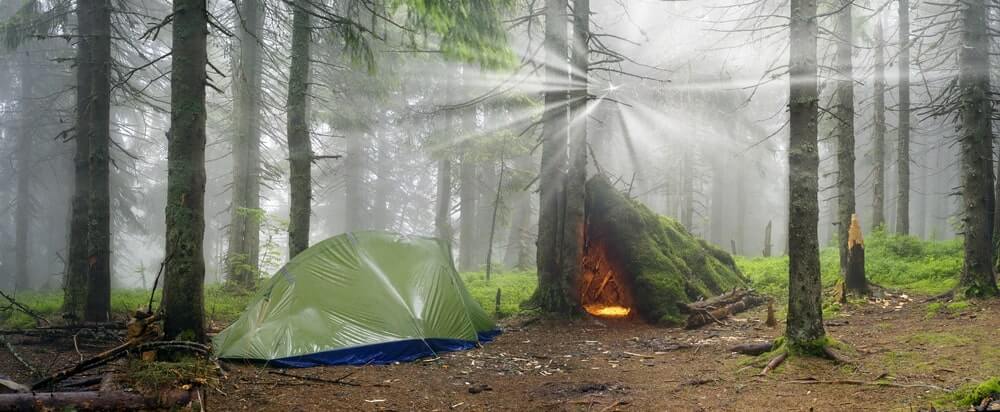 setting up a tent in rain