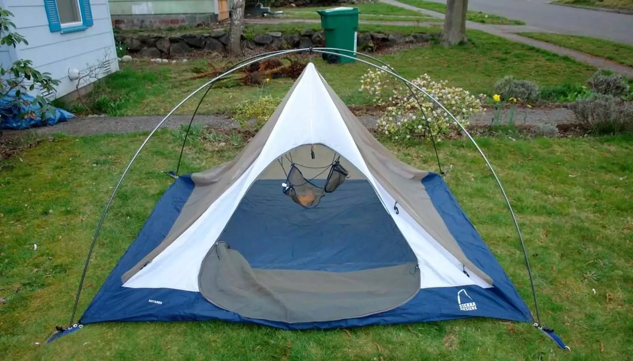 tent set up over a footprint