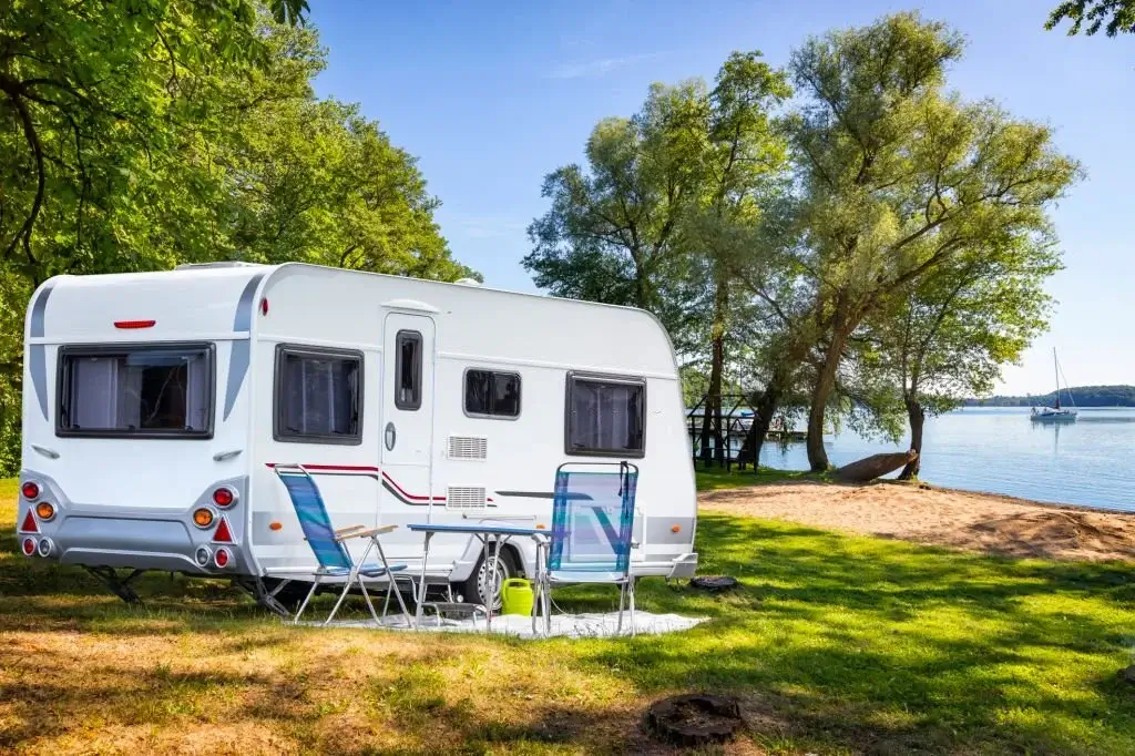 a travel trailer at a park