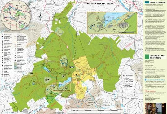 Hiking map of French Creek with trails